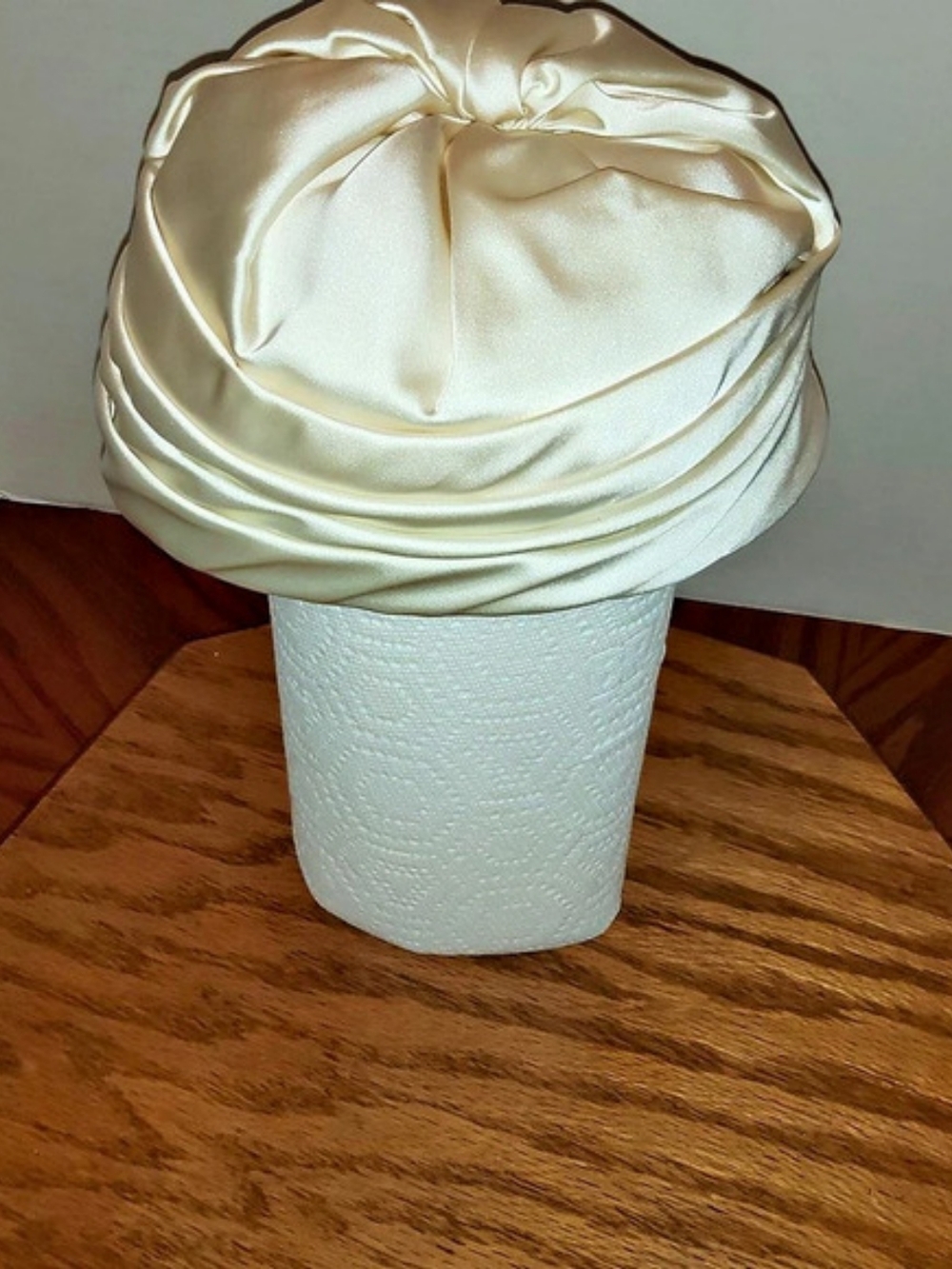 Rafield Satin Turban Hat Cream Ivory Rockwell Co Corning NY Toque Vintage 60s